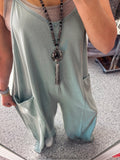 DUSTY BLUE MINERAL WASHED COTTON SPAN JUMPSUIT