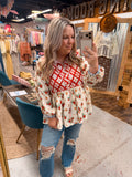 RED FLORAL DETAILS TOP