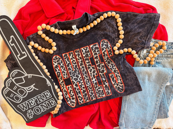 CHIEFS LEOPARD ACID WASH TEE {{PREORDER}}