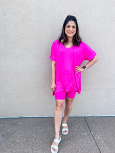 NEON HOT PINK MICROFIBER SHORTS SET