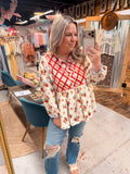RED FLORAL DETAILS TOP