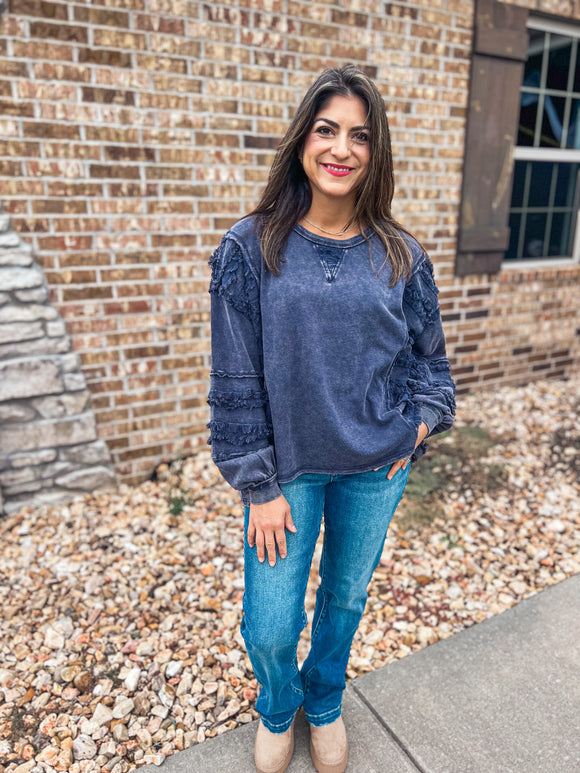 DENIM FRINGE DETAILS TOP