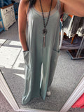 DUSTY BLUE MINERAL WASHED COTTON SPAN JUMPSUIT