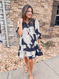 BLACK AND CREAM FLORAL DRESS