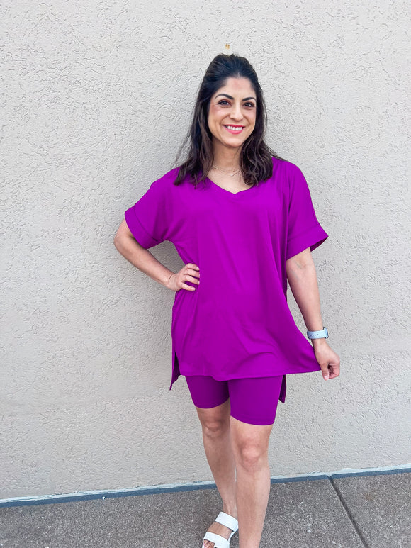 PLUM MICROFIBER SHORTS SET