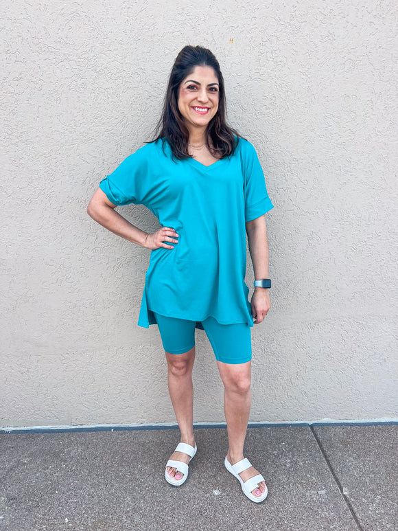 DUSTY TEAL MICROFIBER SHORTS SET