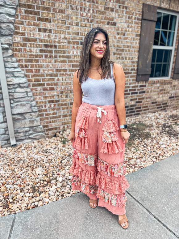 BRICK FLORAL FUN PANTS