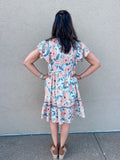 PEACH FLORAL RUFFLE DRESS