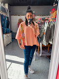 PEACH DAISY PATCH MINERAL WASHED PULLOVER