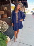 NAVY LEOPARD DETAILS DRESS