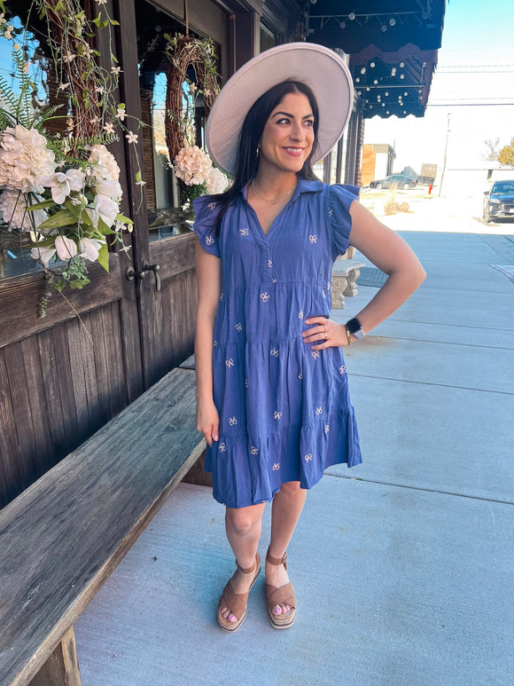 DENIM LENIN TIERED HENLEY DRESS