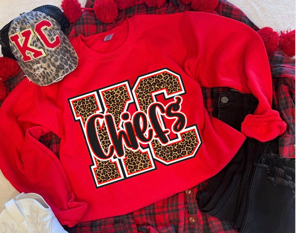 KC CHIEFS LEOPARD SWEATSHIRT (RED)