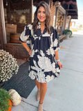 BLACK & CREAM FLORAL DRESS