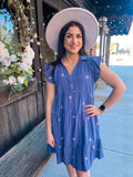 DENIM LENIN TIERED HENLEY DRESS