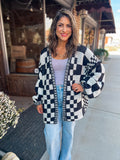 Black Mixed Check Pattern Loose Fit Chunky Cardigan