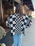 Black Mixed Check Pattern Loose Fit Chunky Cardigan