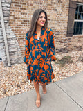 NAVY AND RUST FLORAL DRESS