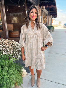 OATMEAL FLORAL PATTERN DRESS