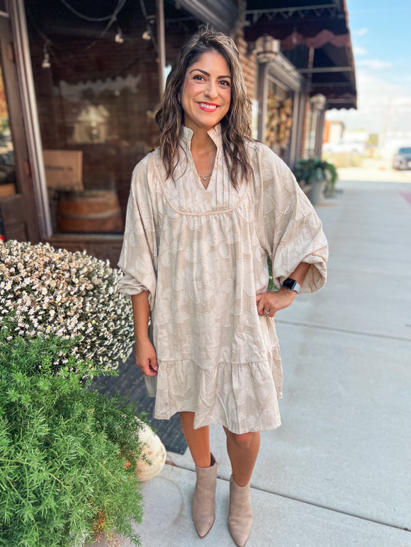 OATMEAL FLORAL PATTERN DRESS