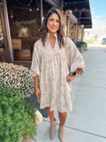 OATMEAL FLORAL PATTERN DRESS