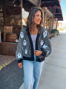 Halloween Pumpkin Bat Artwork Open Front Cardigan