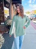 Sage Cable Knit With Hacci Combo Top