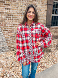 RED PLAID BUTTON UP