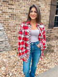 RED PLAID BUTTON UP