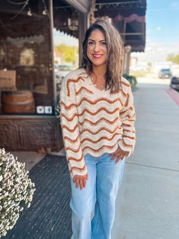 Wavy Stripes V-neck Sweater