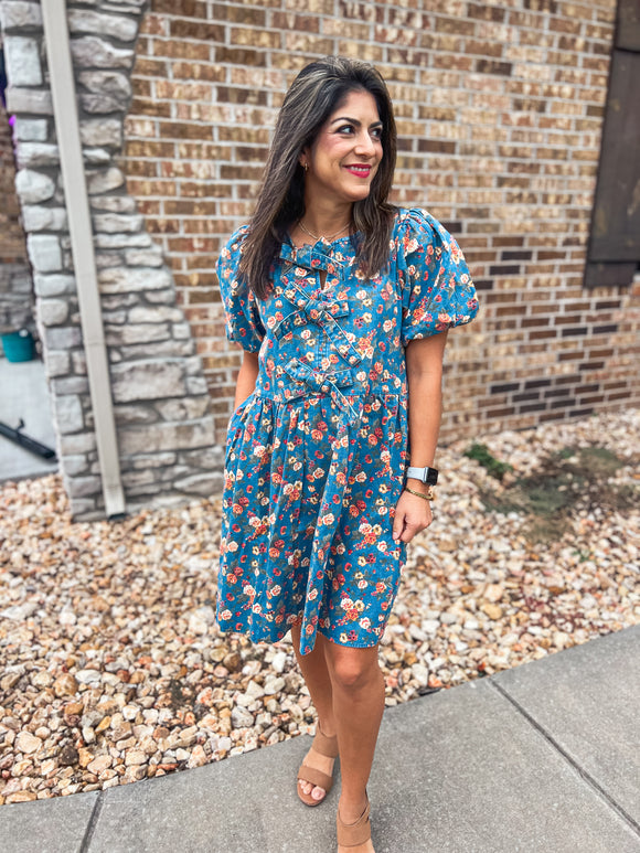 LIGHT DENIM FLORAL DRESS