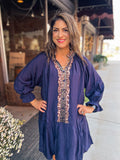 NAVY LEOPARD DETAILS DRESS