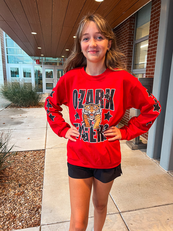 OZARK TIGERS STAR SLEEVES SWEATSHIRT-RED