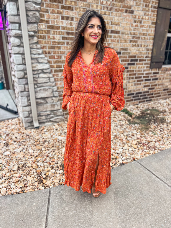 BURNT ORANGE FALL FLORAL MAXI