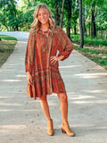 Pumpkin Printed Rayon Ruffle Bottom Dress