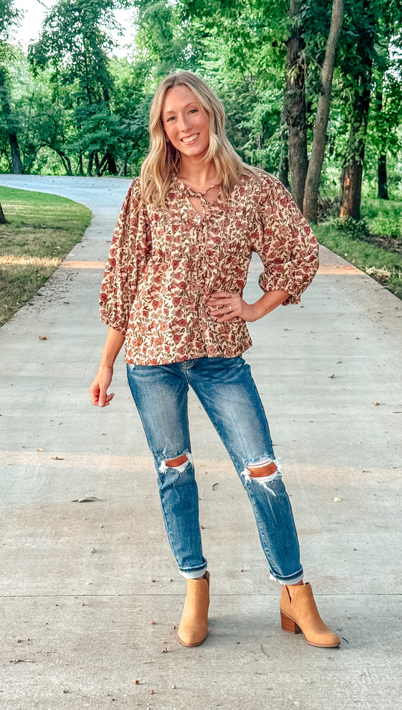 Vintage Floral Pintuck Blouse