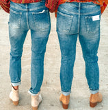 Risen High Rise Knee Distressed Skinny Jeans