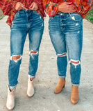 Risen High Rise Knee Distressed Skinny Jeans
