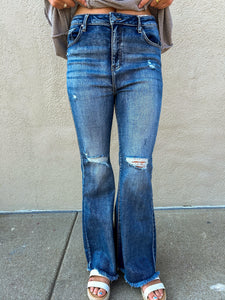 HIGH RISE KNEE DISTRESSED FLARE JEANS RDP5537 MEDIUM