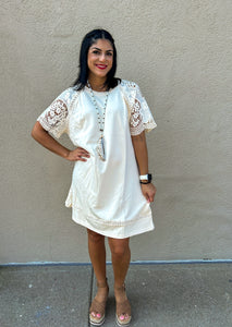 CREAM FRENCH TERRY MINI DRESS