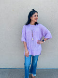 LAVENDER SHORT SLEEVE KNITTED SWEATER TOP