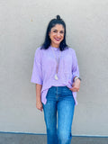 LAVENDER SHORT SLEEVE KNITTED SWEATER TOP