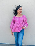 PINK MINERAL WASHED COTTON GAUZE BABYDOLL TUNIC