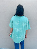 GREEN APPLE SMILEY FACE PRINTED WASHED TOP
