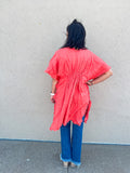 Burnt Coral Mineral Wash Open Front Kimono