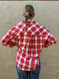 RED DOUBLE POCKET PLAID BUTTON DOWN