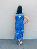 Blue Embroidery Sleeveless A-Line Midi Dress