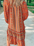 Pumpkin Printed Rayon Ruffle Bottom Dress