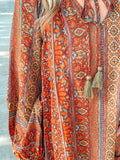 Pumpkin Printed Rayon Ruffle Bottom Dress