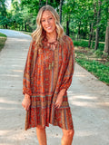 Pumpkin Printed Rayon Ruffle Bottom Dress