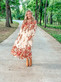 Fall in Love Border Printed Chiffon Maxi Dress